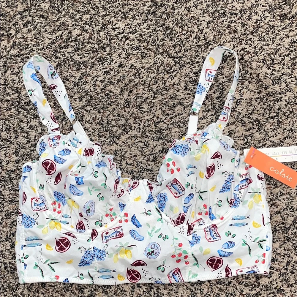 Colsie Colorful Sardine Patterned Bustier Bralette Size L | NWT - Picture 2 of 7